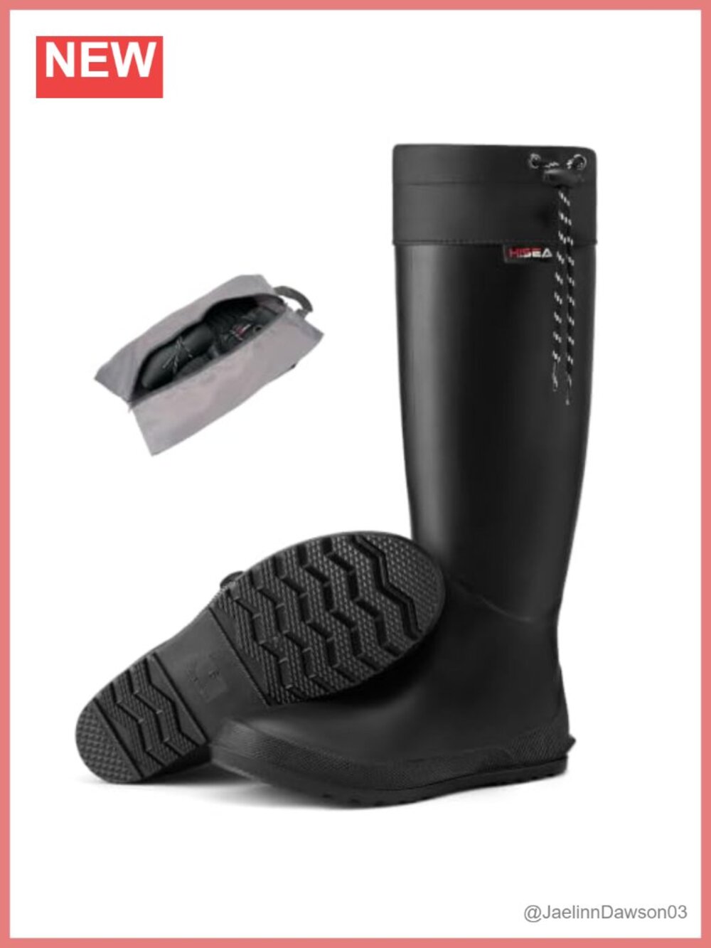 HISEA Knee High Waterproof Rain Boots PVC Adjustable Drawstring Foldable